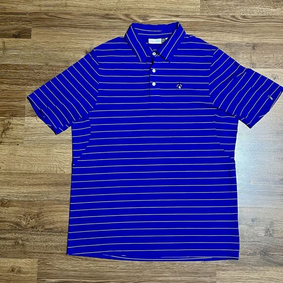 KJUS Polo Shirt Mens 52 Large Blue Stripe Golf Performance Pullover Short Sleeve - Picture 1 of 7
